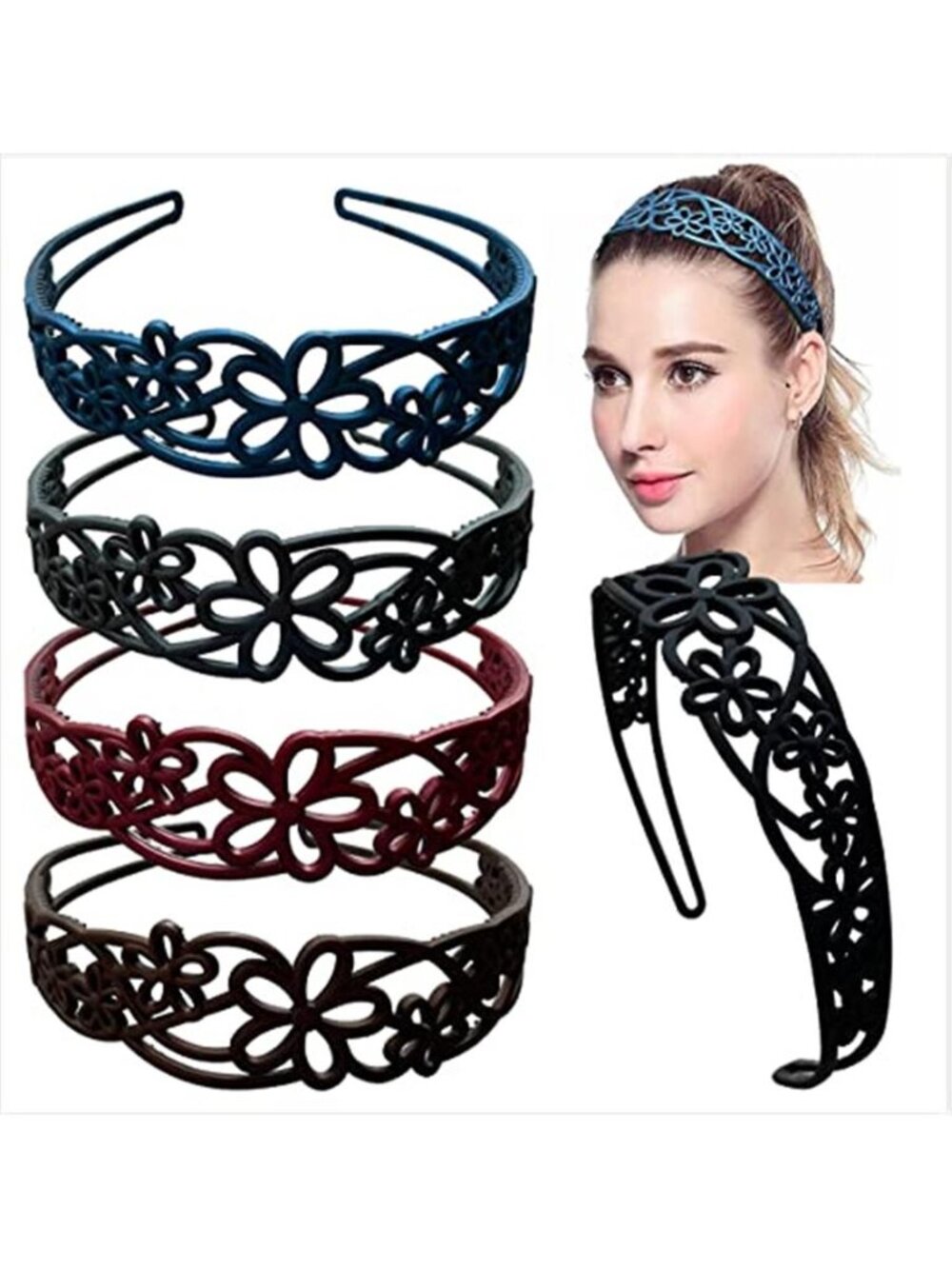 Wide Headbands With Teeth 5 Pack Girls Womens Plastic Hair Bands Dark Colors